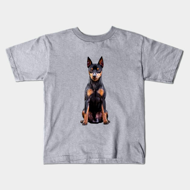 Miniature Pinscher Toy Black and Tan Cute Puppy Dog Kids T-Shirt by ElegantCat